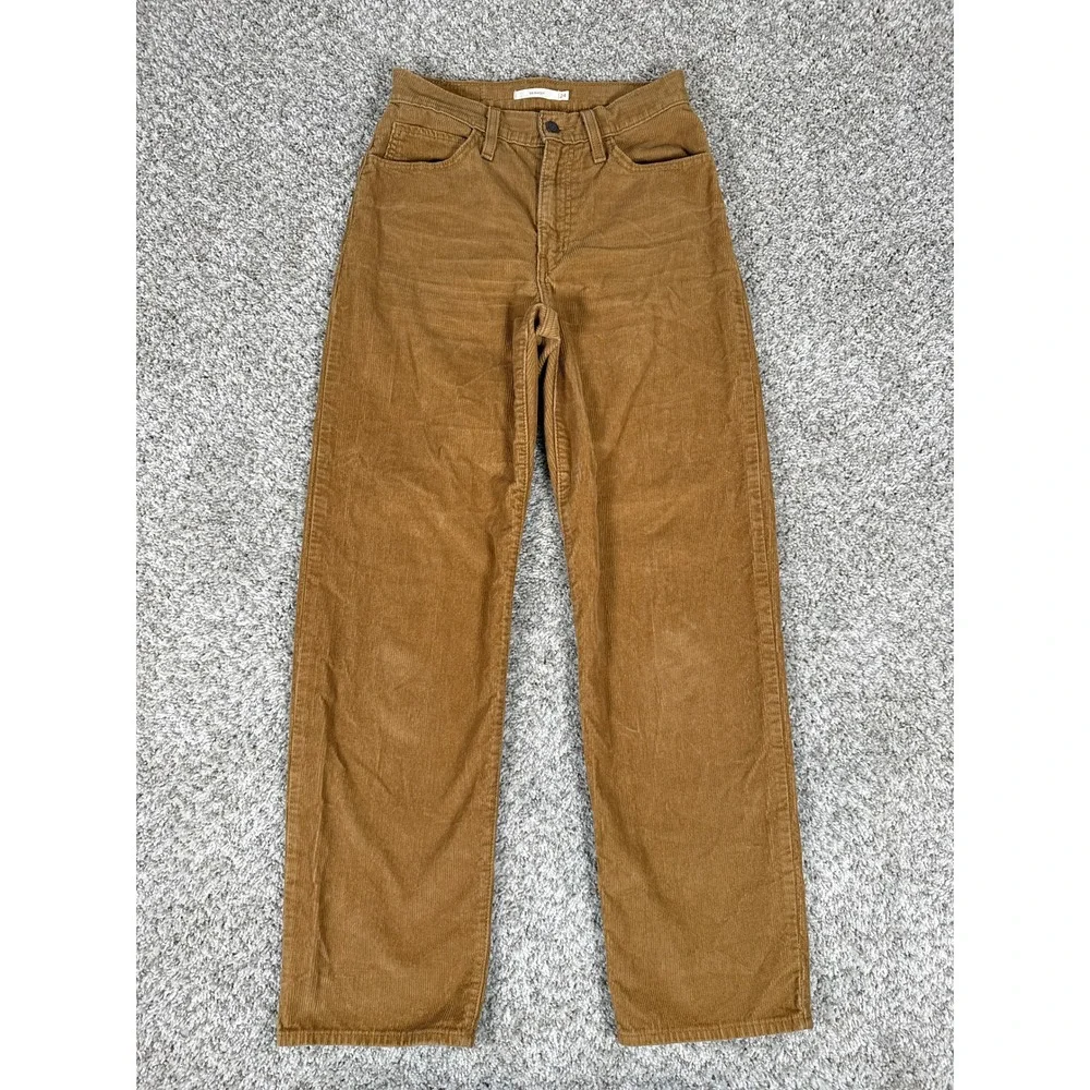 Levis Pants Womens 24 Brown 94 Baggy Corduroy High Rise Straight Leg Cords - Picture 1 of 11